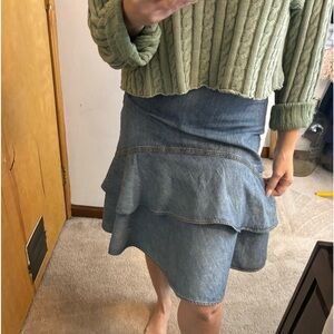 Lauren Ralph Lauren Cottagecore Tiered Chambray Denim Midi Skirt